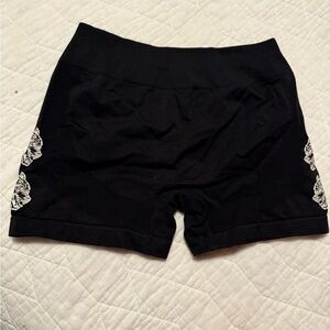 Darc Sport Black Bike Shorts with White Floral Design